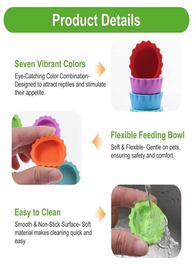 KFHENSOMR Reusable Small Reptile Food Dish, Crested Gecko Food and Water Feeding Cups, Easy Clean Silicone Small Capacity Worm Bowl, Gecko Tank Accessories (14 Pack, 7 Colors) - Image 5